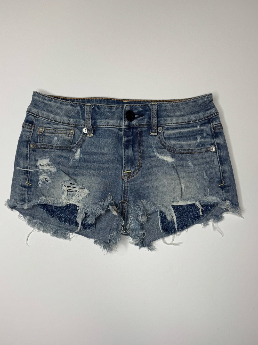 American Eagle Y2K Shortie Denim Shorts Size 0 Distressed Cutoff Jean Shorts